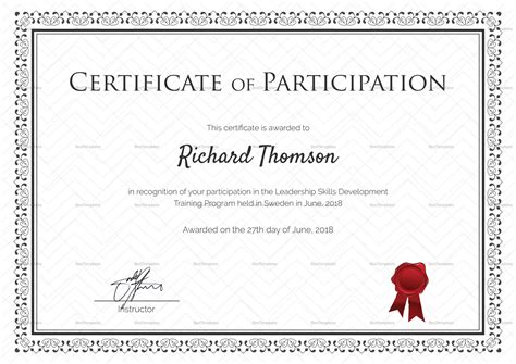 Training Participation Certificate Template - Dalep regarding Certification Of Participation